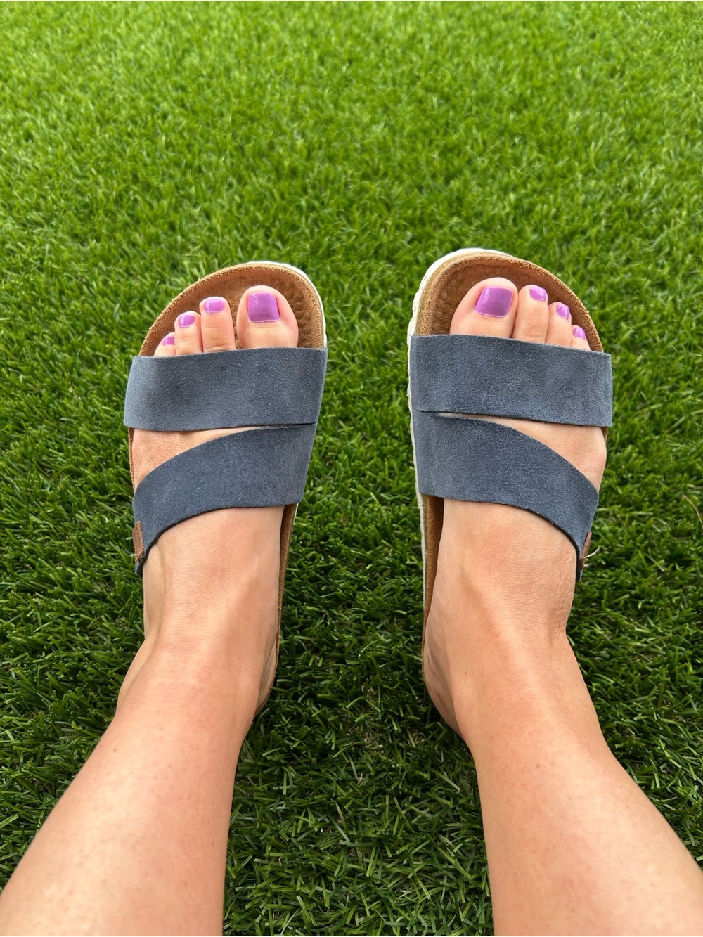BioStep Blue Suede Double-Strap Slide Sandals footbed size 6.5